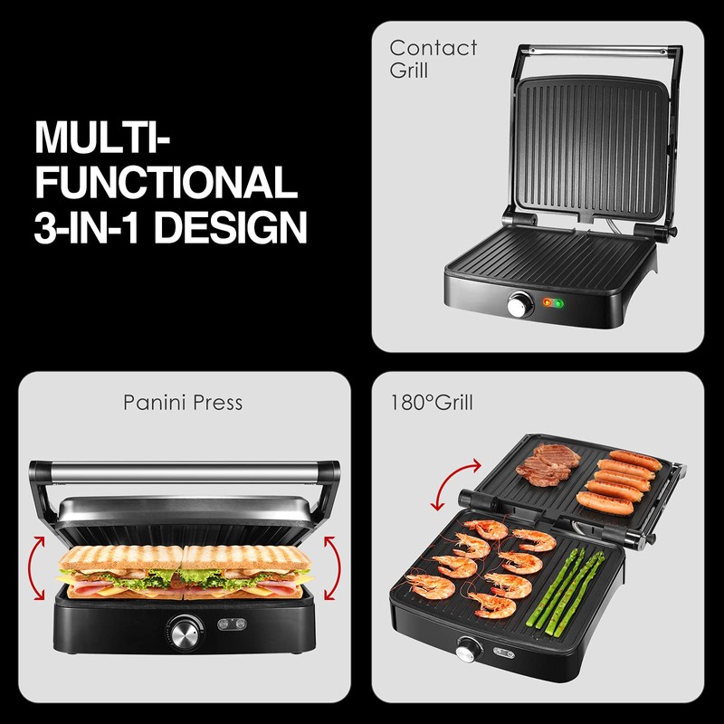 OSTBA Panini Press Grill with Adjustable Temperature, 4-Slice Indoor Grill,