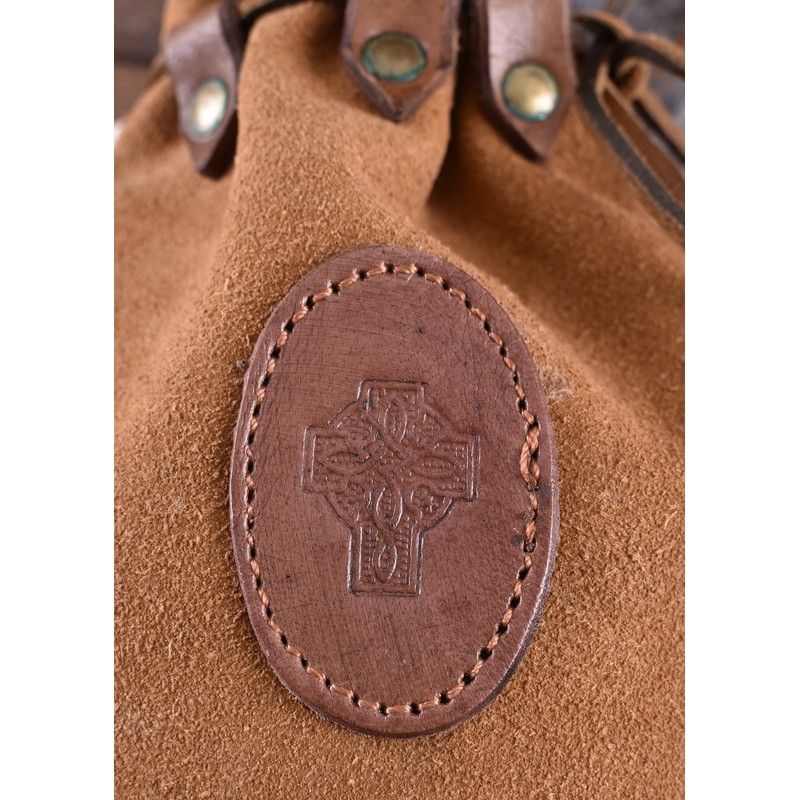 Battle-Merchant Medieval Leather Bag with Celtic Cross and Robust Leather