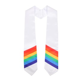 Erligo Adults Graduation Rainbow Stole or Sash 60" Long White/Black (White)