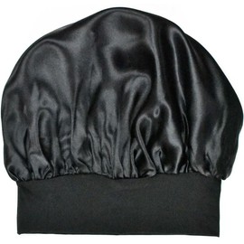 Black Double Layer Satin Bonnet for Sleeping Women Satin Lined Sleep Cap for Curly Hair Large Silk Bonnet Wide Band Silk Night Cap