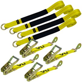 VULCAN Car Tie Down - Flat Hooks - Lasso Style - 2 Inch x 96 Inch - 2 Pack - Classic Yellow - 3,300 Pound Safe Working Load