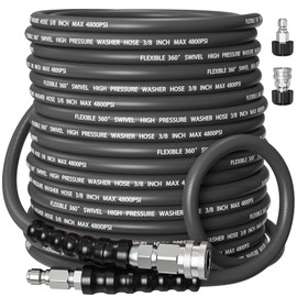 VIVIDWASH Kink-Resistant 3/8" Pressure Washer Hose 4800PSI(50FT),Steel Wire Braided Wear Resistant Rubber for Commercial, Industrial and Residential Use,Hot&Cold Water Hose with 3/8" Quick Connect