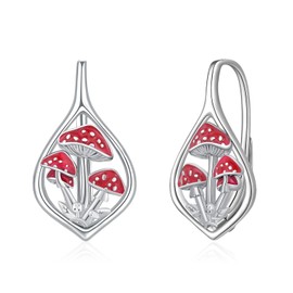 Suiknsn Red Mushroom Earrings for Women 925 Sterling Silver Mushroom Dangle Drop Leverback Earrings for Sensitive Ear Hypoallergenic Mushroom Jewelry Birthday Gifts for Mushroom Lovers