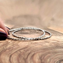 81stgeneration Women's 999 Pure Silver Karen Hill Tribe Thin Engraved Tribal Pattern Bangle Bracelet