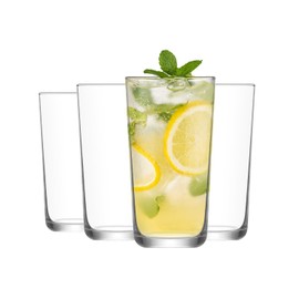 LAV Premium Long Drink Glasses, Lead-Free Highball Glass Set, Pack of 4, Dishwasher Safe, for Water, Juice, Cocktails, Tom Collins, Lemonade, Soda, Iced Tea, Mocktails 16 1/2 oz