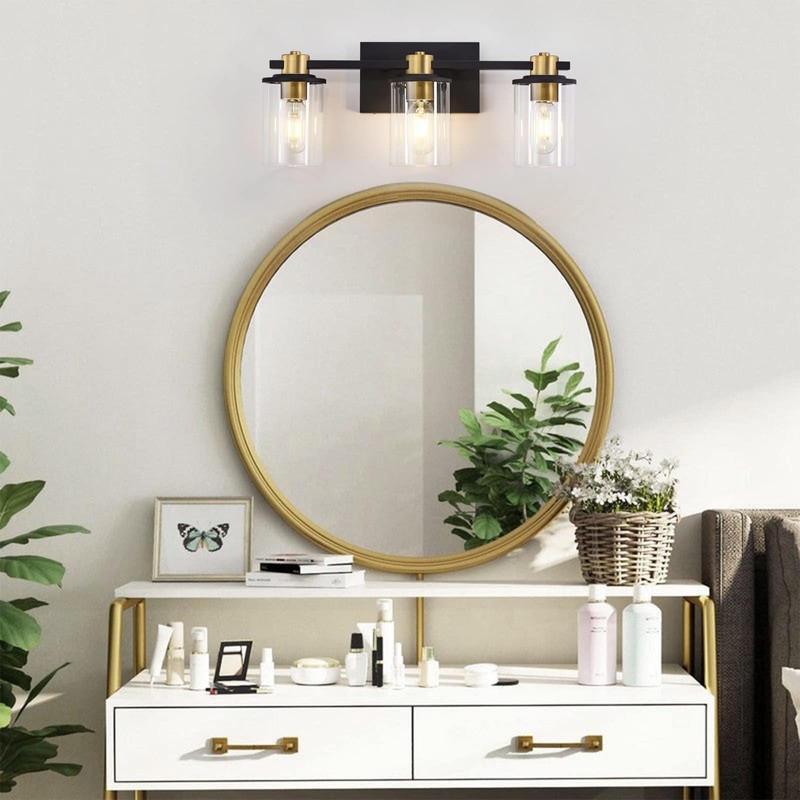 stambord 3 Light Bathroom Vanity Light, Black and Gold Light