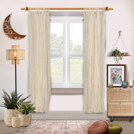 TARAN LIVING Crinkle Sheer Curtains 84 inch Long 2 Panels Set Light Filtering Rod Pocket Sheer Curtain Set for Door Panel for Bedroom Living Room Farmhouse Curtains for Christmas 40Wx84L inch - Beige