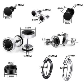 Voyzdx 8 Pares Aretes Pendientes Hombre Mujer,Aretes de Acero Inoxidable, Redondos Pendientes Aretes Piercing para Hombres Mujeres Unisex Joyería Múltiples Estilos de Moda