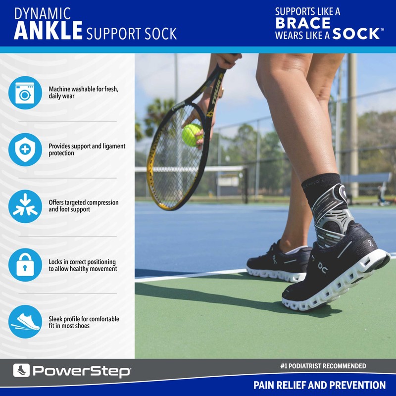 Powerstep Unisex's Dynamic Stability, Ankle Brace and Compression Sock, for