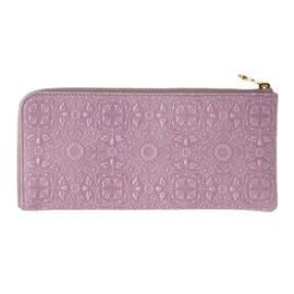 HIRAMEKI. Morris L-Shaped Zipper Long Wallet, Cowhide Leather, Embossed William Morris Art Design YKK, Classic Purple