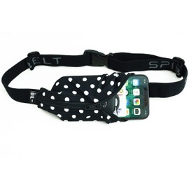 SPIbelt Large Pocket Running Belt for Women Men, Phone Holder for Running, Running Fanny Pack, Holder for Phone, No Bounce Running Waist Pack, Expandable, Adjustable., Black White Polka Dot/Black