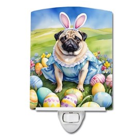 Caroline's Treasures Pug Easter Egg Hunt Ceramic Night Light Compact, UL-Certified, Ideal for Bedroom, Bathroom, Nursery, Hallway, Kitchen, 6x4x3, Multicolor