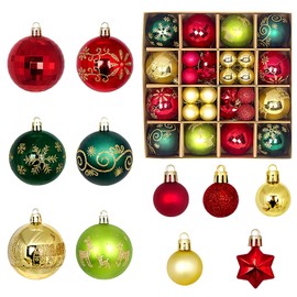 FOGAWA 44pcs Christmas Baubles Shatterproof Christmas Balls Ornaments Xmas Baubles Red Green Gold Christmas Tree Baubles Christmas Tree Balls Christmas Hanging Balls for Christmas Tree Decorations