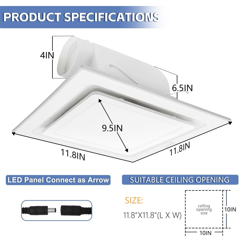 POWERENG Bathroom Exhaust Fan with Light,Bathroom Fan with 6000K Square