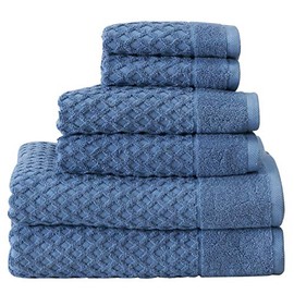 100% Cotton Bath Towels, Luxury 6 Piece Set - 2 Bath Towels, 2 Hand Towels and 2 Washcloths. Absorbent Quick-Dry Textured Towels. Grayson Collection (6 Piece Set, Blue)