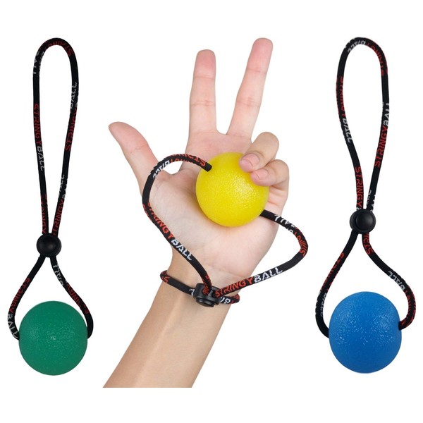 Secure Stress Balls on a String - for Stress Relief, Hand Exercise, Strengthening, Rehabilitation - Soft, Medium and Firm Stress Balls - No Falling or Rolling Away