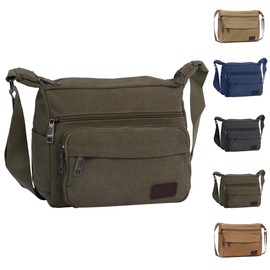 Srvillg Men Shoulder Bag, Army Green Vintage Canvas Messenger Bag, Casual Mens Crossbody Bags with Multiple Pockets and Shoulder Strap for Working Dog Walking Daily Use (Army Green)
