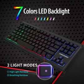 Lumsburry Computer Keyboard, 87 Keys Compact Wired USB Keyboard with Rainbow LED Light Up Backlit for PC Gaming Laptop Teclado Gamers Office Working