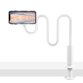 GRSTREE Cell Phone Gooseneck Holder, Universal Gooseneck Phone Stand Clip Lazy Bracket Flexible Clamp 100CM 39.4inches Long Arms Mount (WHITE)