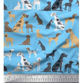 Soimoi Blue Heavy Canvas Fabric Mix Dog Print Upholstery Fabric, Fabric for Home Accents Fabric by Yard 58 Inch Wide