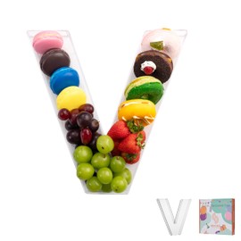 11" Clear Acrylic Letter & Number Charcuterie Tray, No Lid – Reusable Fillable Alphabet Box for Candy, Snacks, Cupcakes – Serving Platter for Birthday, Wedding, Baby Shower Party (V, 11 Inch)