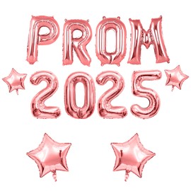 16 inch Pink Prom Decorations 2025,PROM 2025 Letter Balloons as Graduation Banner 4 Pcs Foil Gold Star Balloons Backdrop Banner Photo Booth Props for Grad Leavers Party Graduation Decorations