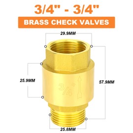 GASHER 1PCS Brass Check Valve DN20 3/4" Female and Male Thread, Backflow Prevention, One Way Check Valves