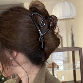 Simple Heart Claw Clips, Simple Heart Hair Clips, Simple Strong Holding Jaw Clip, Large Non-Slip Hair Clips for Thick Hair and Long Hair, Fashionable Hair Accessories, Jewellery (Black)