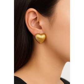 Stainless Steel Big Heart Shaped Stud Earrings Anti Tarnish Yellow Gold Bridesmaid Wedding Earrings Special Occasion Unique Gift Charm Jewelry