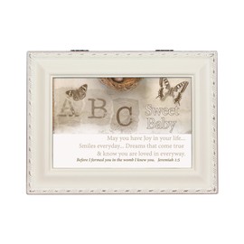 Cottage Garden Sweet Baby Joy in Life Ivory Rope Trim Jewelry Music Box Plays Jesus Loves Me