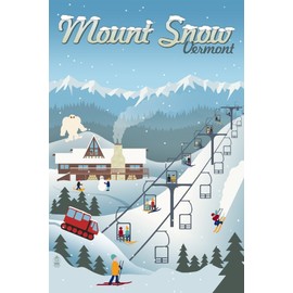 Mount Snow, Vermont - Retro Ski Resort (24x36 Giclee Gallery Print, Wall Decor Travel Poster)