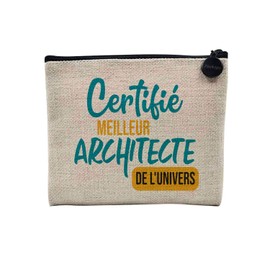 Linen Bag - Certified Best Colleague Family Mum Party Celebration Idea - Linen Look Cosmetic Bag - Toiletry Bag - Purse, Architect - H, Cosmetic bag