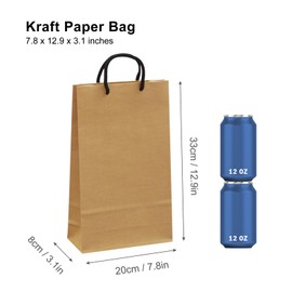 Pomei 25 PCS Kraft Paper Bags with Dark Brown Handles, 7.8"x12.9"x3.1". Durable Paper Bags for Merchandise, Holidays, Stationeries, Groceries, Retail, and Shopping.