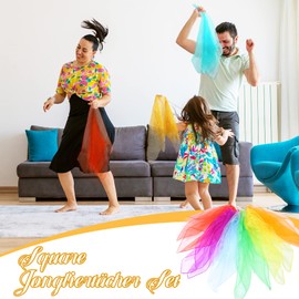 Grantop Set of 12 Square Juggling Cloths, Blue Colourful Cloths, 60 x 60 cm Dance Cloths, Colourful Chiffon Cloths, Rhythmic Play Towels for Nursery, Children, Party Activities, Children's Show