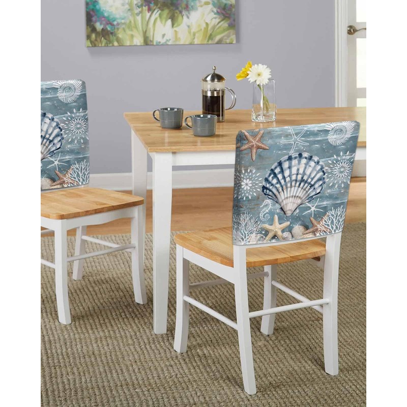 Wowouhiya Blue Shell Coastal Chair Covers Set of 4 for