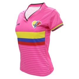 Arza Colombia Jersey Design for Women with V Neck Color Pink S/Sleeve (US, Alpha, Medium, Regular, Short, Pink)