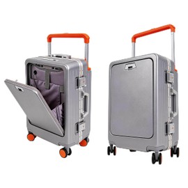 Apelila 20 Inch 40L Carry On Luggage, Hardside Suitcase with Wide Handle, TSA Lock & Spinner Wheels for Travel Business (Front Open - Silver)