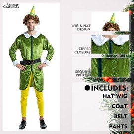 FantastCostumes Mens Christmas Elf Costume X-Mas Deluxe Adult Costumes Bright Green Medium