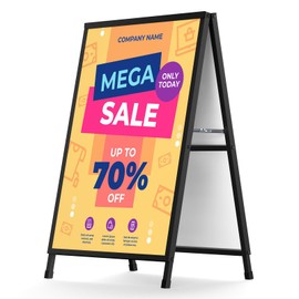A Frame Sidewalk Sign 24x36 inches Sandwich Board - Outdoor Heavy Duty Coated Steel Metal Double-Sided Display Stand - Slide-in Folding Frame Sign Holder for Poster, Businesses, Advertising