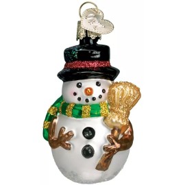 OLD WORLD CHRISTMAS MINIATURE MR. SNOWY w/GREEN SCARF GLASS XMAS ORNAMENT 24051
