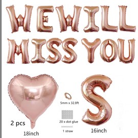 ESHILP We Will Miss You Balloons Banner Set - Farewell Party Decorations Supplies Going Away Party Retirement Party Office Work Party Graduation Decoration(Rose Gold)