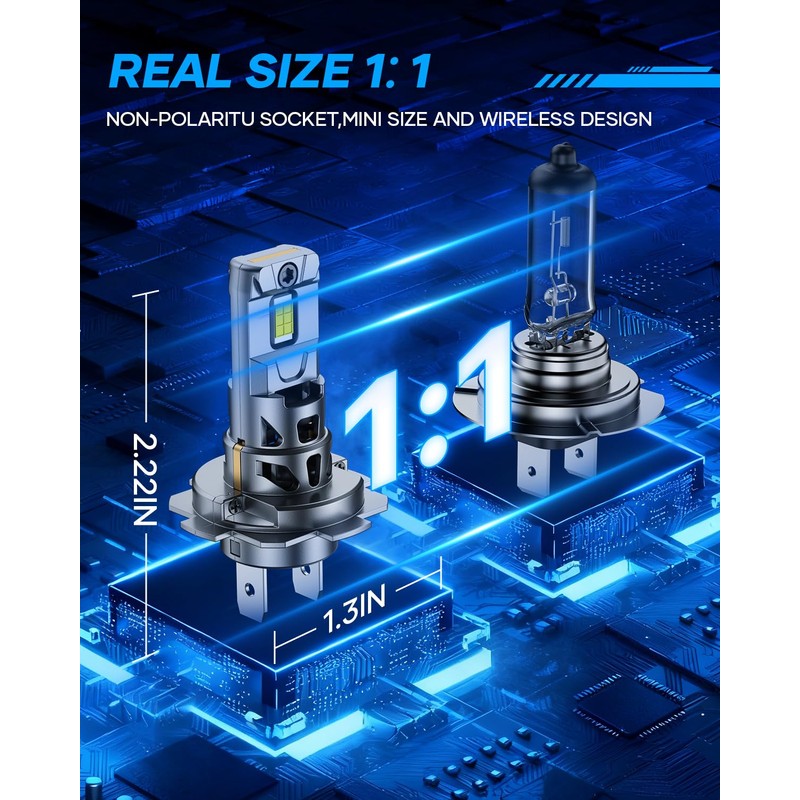 AtomBulb H7 Bulbs, 40000LM 6500K Cool White, 1:1 Mini Size,