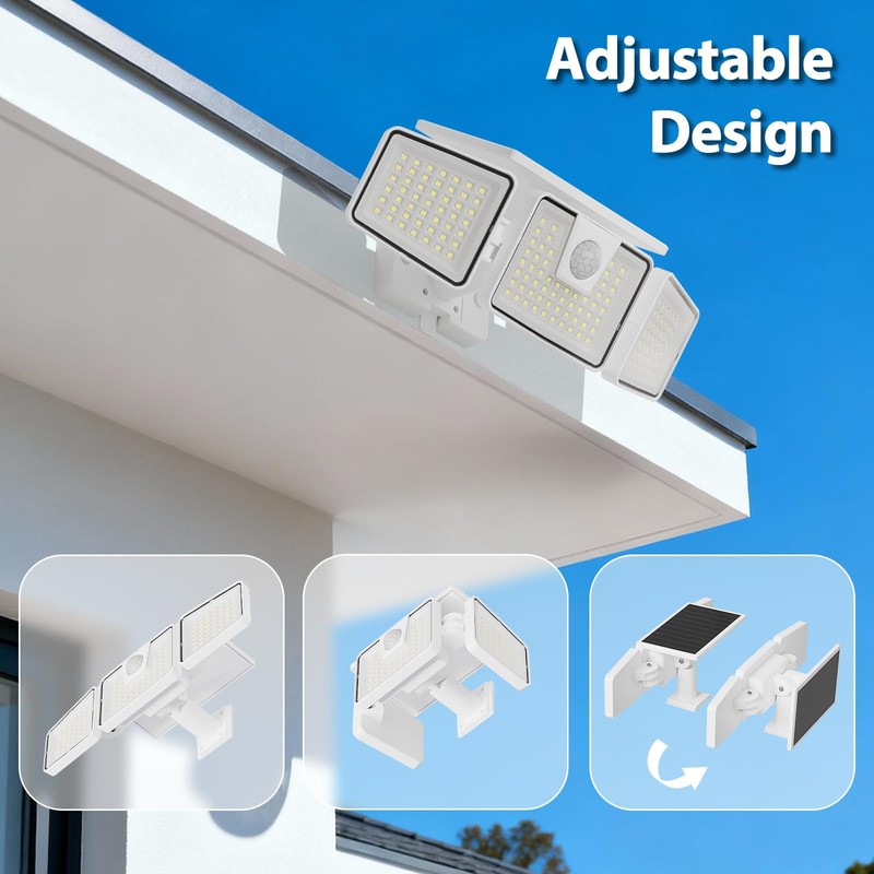 INCX Solar Motion Sensor Lights Outdoor, 3 Heads Security Lights