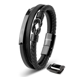 SERASAR Premium Leather Bracelet for Men in Black, Magnetic Clasp Made of Stainless Steel in Black, Silver and Gold, includes Jewellery Box, Great Gift Idea, Stainless Steel, No gemstones