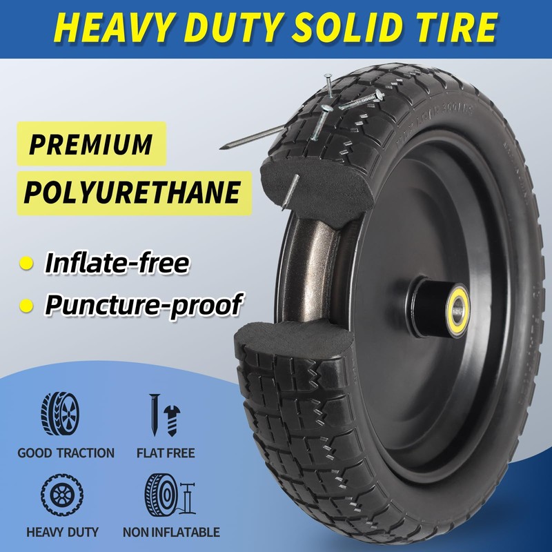 4.00-6 Flat-free Solid Tire and Wheel Replacement, 13" Wheelbarrow Tires