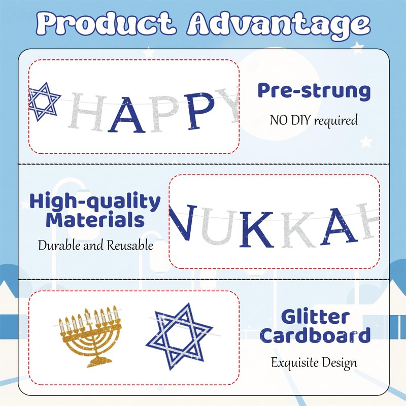 Serpizepaty Hanukkah Decorations for Home, Pre-Strung Happy Hanukkah Banner