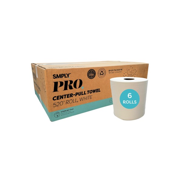 SMPLY PRO Center-Pull Towels, 6-Roll Case, 520’ Roll, 2-Ply White