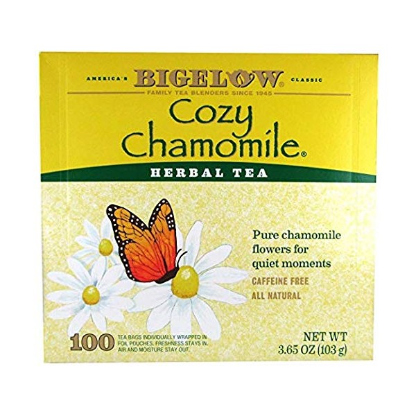 Bigelow Cozy Chamomile Herbal Tea, 100 Count Box Caffeine Free Herbal Tea