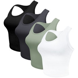 4 Pieces Women's Crop Tops Cotton Basic Tank Tops Racerback Sleeveless Sports Workout Crop Tank Tops