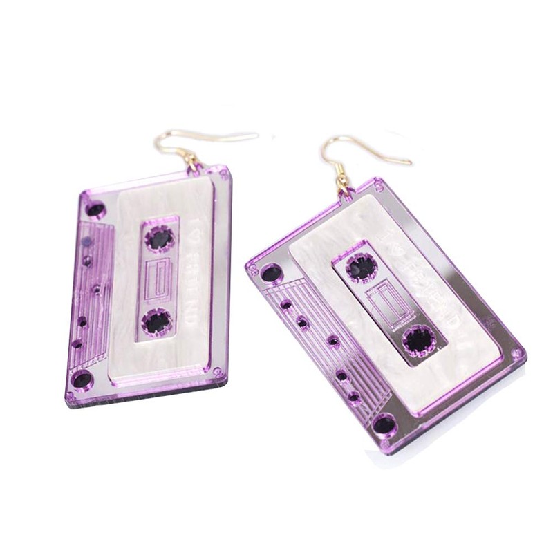 Personality Cassette Tape Dangle Earrings Acrylic Punk Funny Earrings for